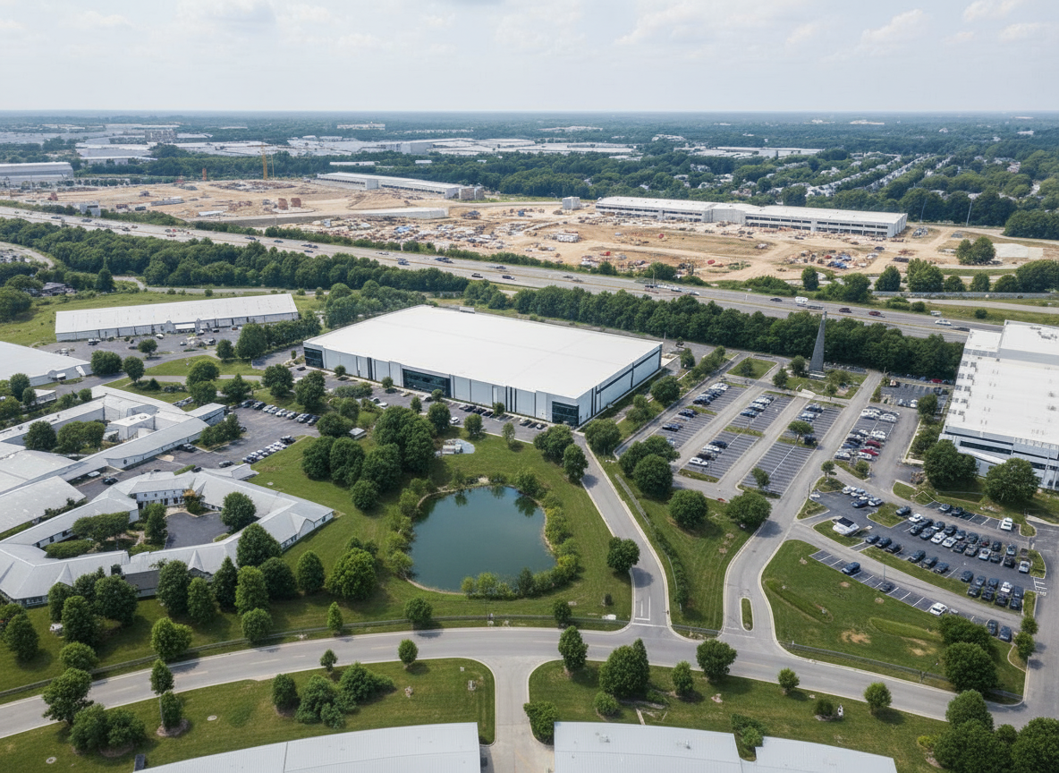 Commercial campus aerial rendering